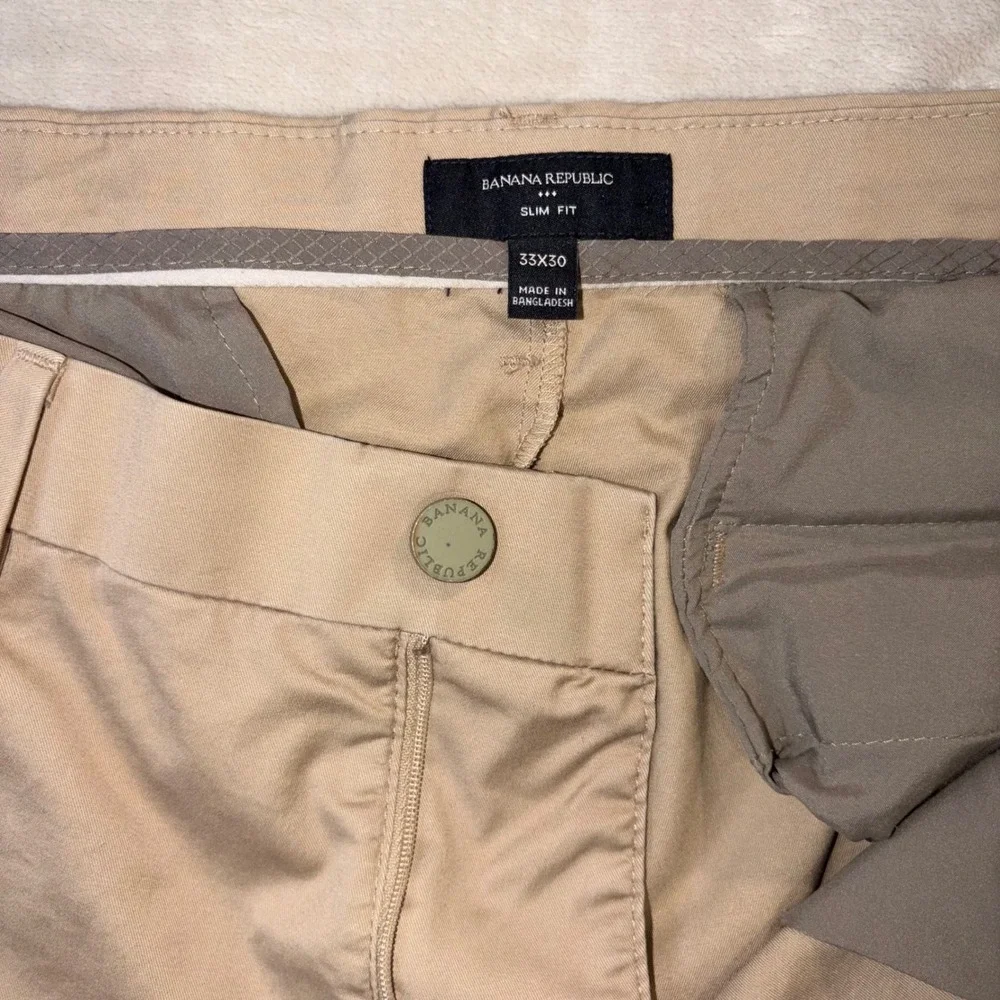 Banana Republic Slim Fit Chinos Mens 33x30 Khaki Tan Stretch Cotton Pants